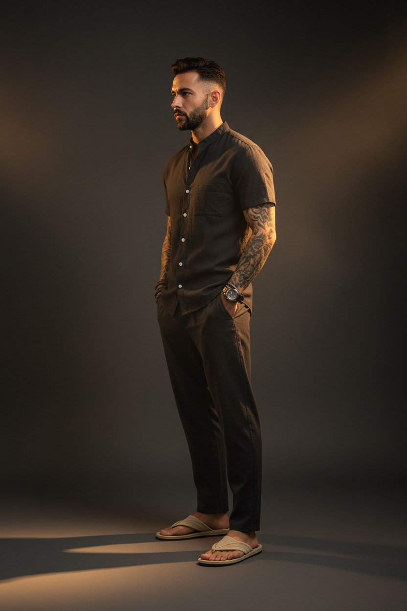 Mens Linen Casual Set — Dark Studio